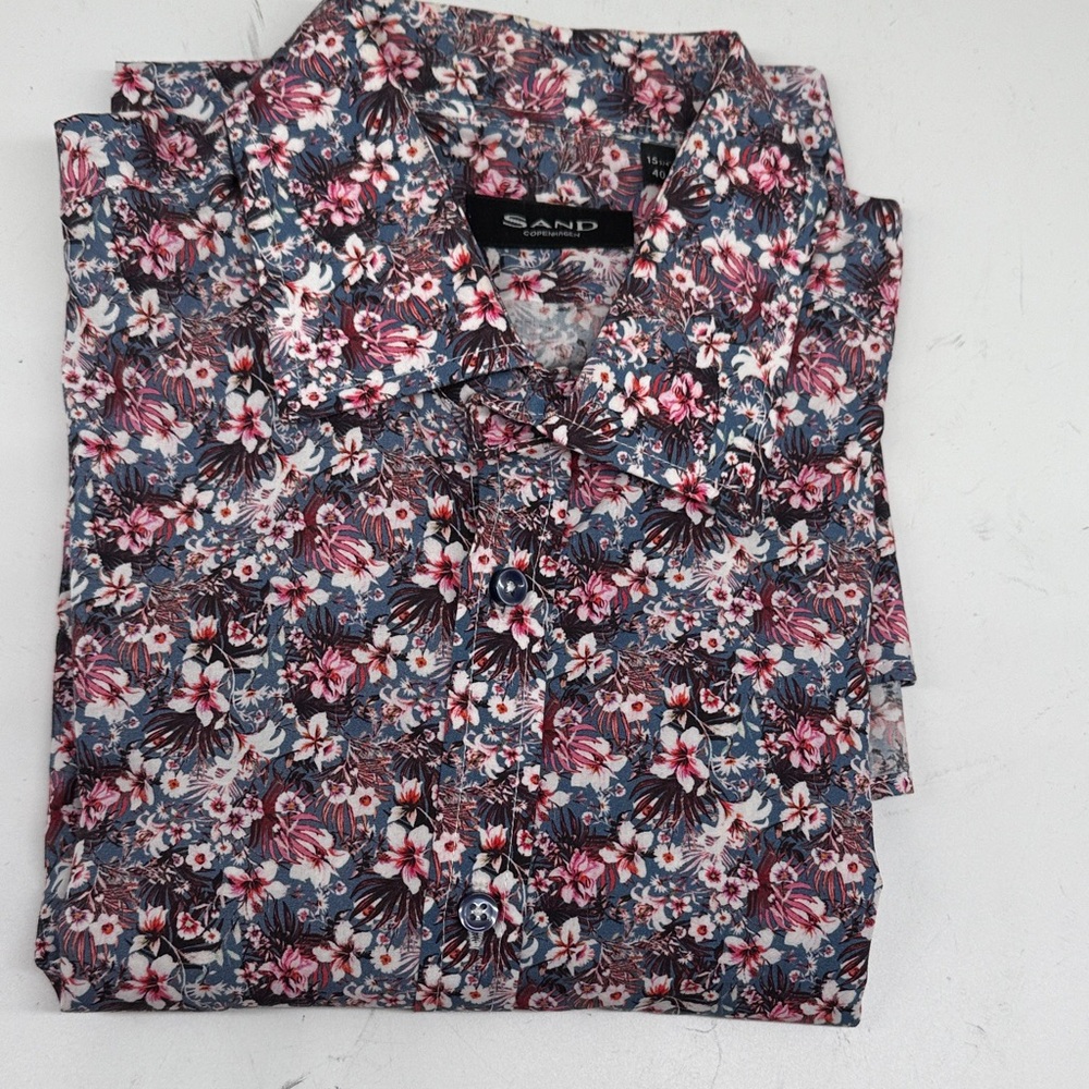 SAND Copenhagen Men's Floral Button Down Shirt - Blue and Pink